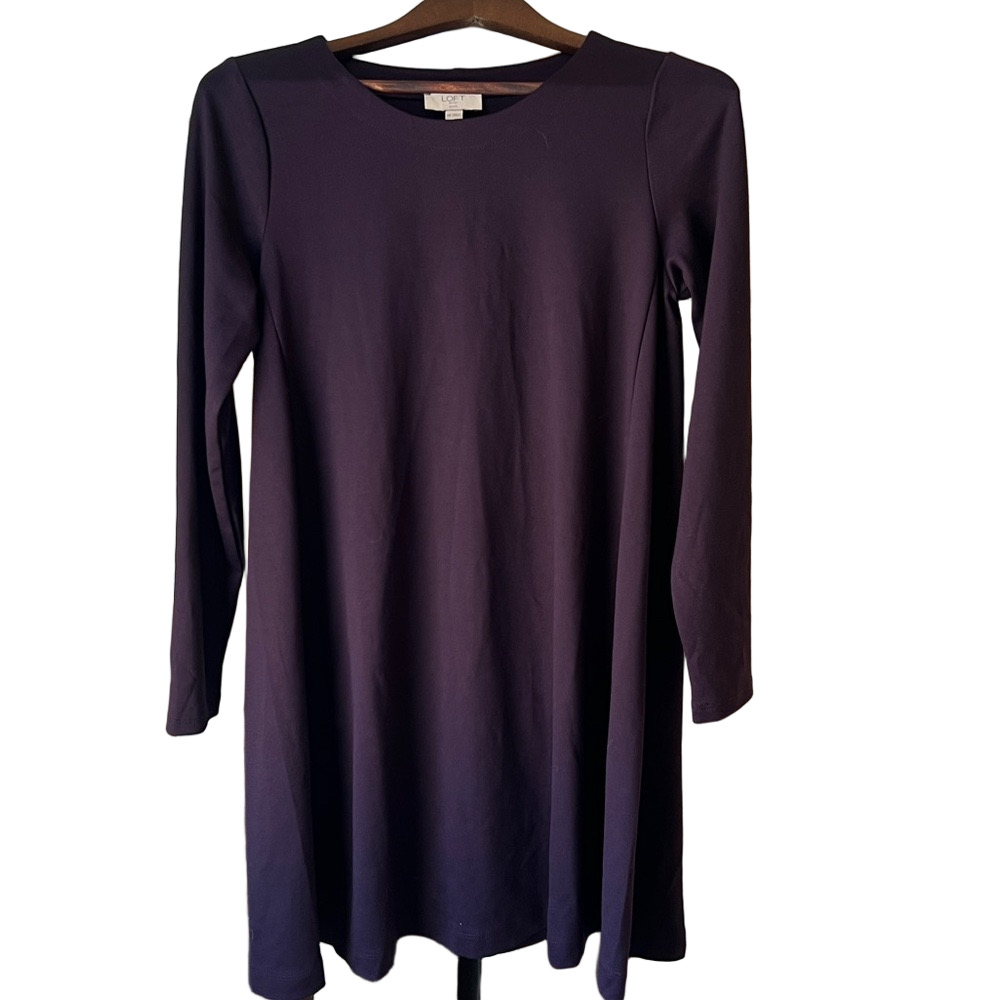🌼 5/$25 Sale 🌼 LOFT Outlet Long Sleeve A-Line Dress in Deep Plum Purple M Petite